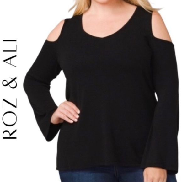 Roz & Ali Sweaters - Roz & Ali Black Cold Shoulder Sweater XL